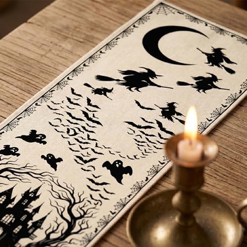 Halloween Table Runner Castle 13x72 Inch Fall Autumn Kitchen Dining Decor