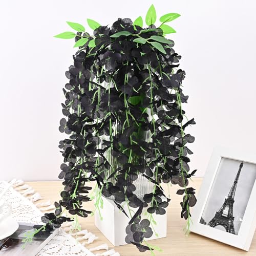 Black Wisteria Hanging Flowers - 24Pcs Artificial Floral Garlands for Decor