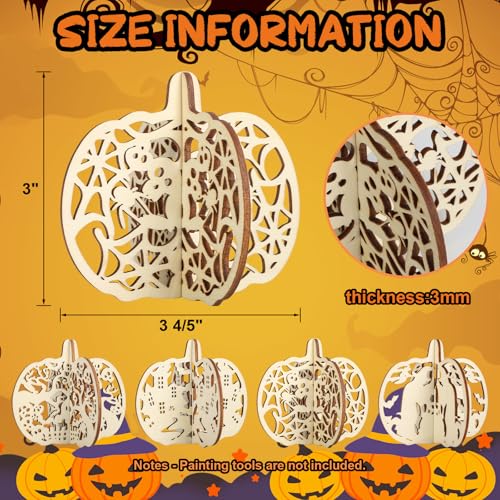 Halloween Pumpkin Wooden Craft Slices - 24 Unfinished Paintable Decorations with Variation