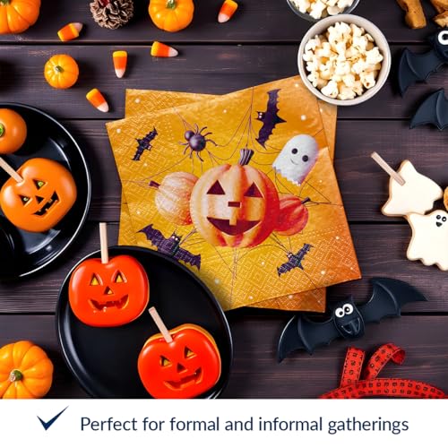 Funny Halloween Luncheon Napkins - 6.5x6.5 in, 50 Pack, Colorful Fall Decor