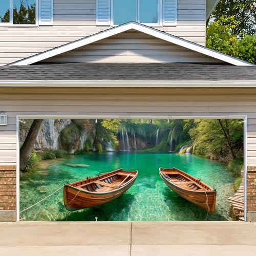 13x6 Ft Serene Canoe Lake Garage Door Banner - Fall Thanksgiving Outdoor Wall Decor Variation 173