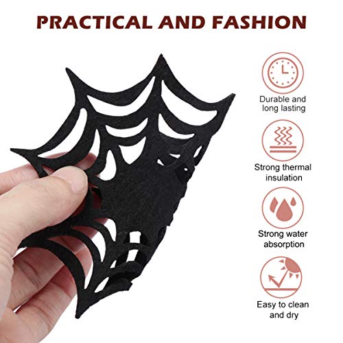 Halloween Spider Web Coasters Set - Black Cobweb Placemat Decorative Tableware (10pcs)