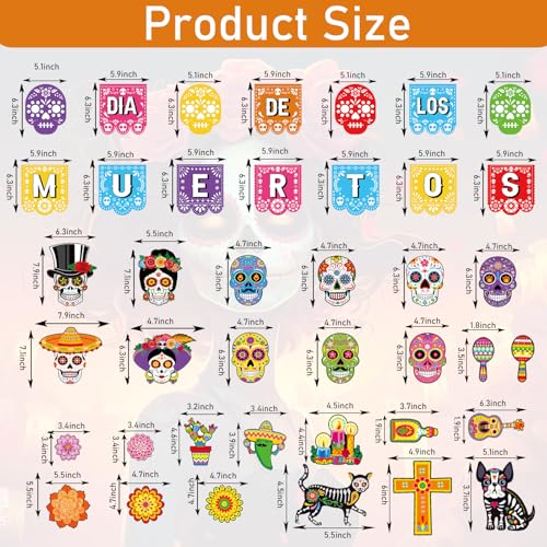 Day of the Dead Decorations Set with Sugar Skulls & Banner for Mexican Celebrations