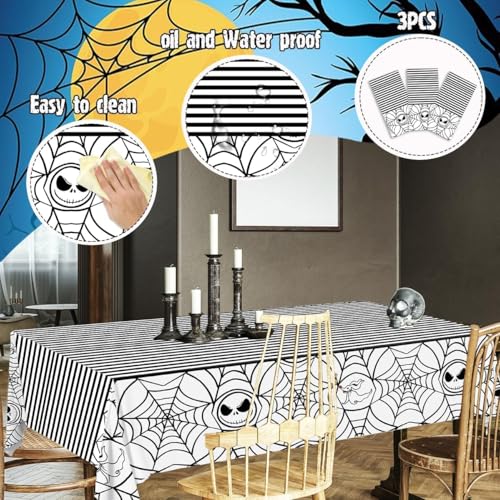 Disposable Christmas & Halloween Tablecloth Set - 3PCS Web Pattern Party Cover