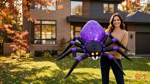 6FT Halloween Inflatable Spider Decor with LED Eyes - Outdoor Lawn & Garden Decoration