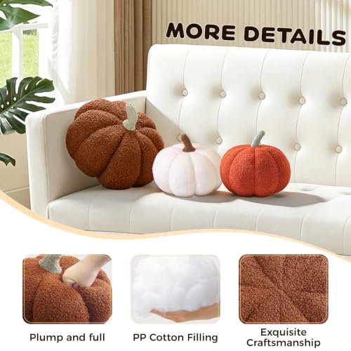 Fall Pumpkin Pillow Set - Brown, White & Green 3-Piece Halloween & Thanksgiving Decor