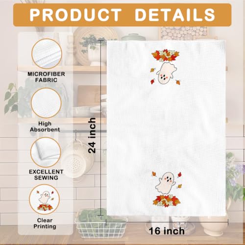 Autumn Ghost Fall Kitchen & Hand Towel, Waffle Weave, 16x24 Inch - Seasonal Decor