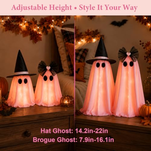 Pink Light Up Ghost Decorations - Halloween Indoor Decor with Remote Control