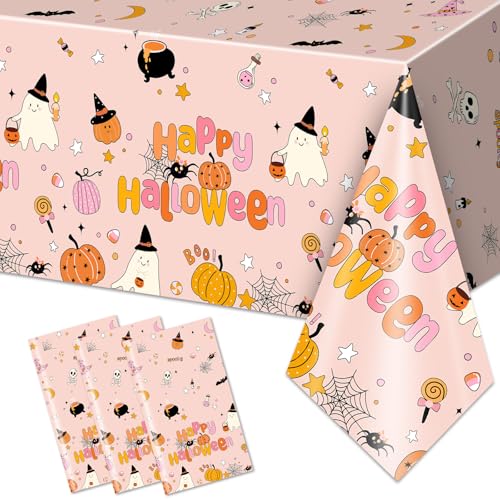 Halloween Tablecloths Set of 3 Pink Ghost Boo Theme Waterproof Disposable Party Decor