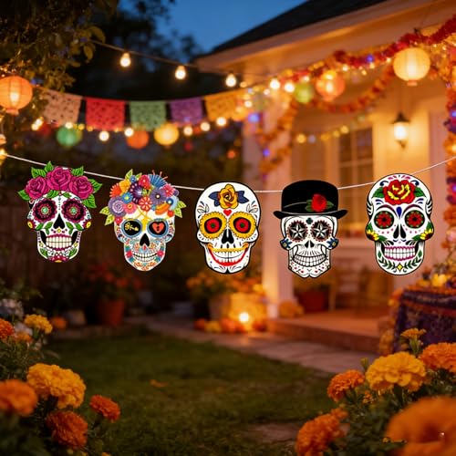 36 Pack Dia De Los Muertos Skull Ornaments for Holiday & Party Decor - Multi-Use Christmas, Halloween, Cinco De Mayo