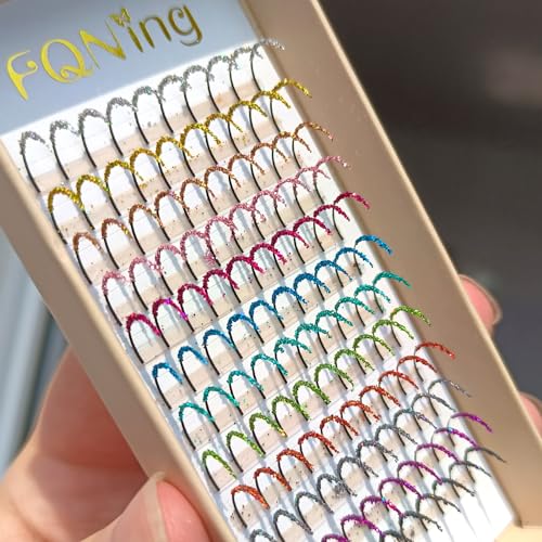 Glitter Lash Extensions Mix-12 Colors Sparkly Individual Spikes 15mm Long Lasting