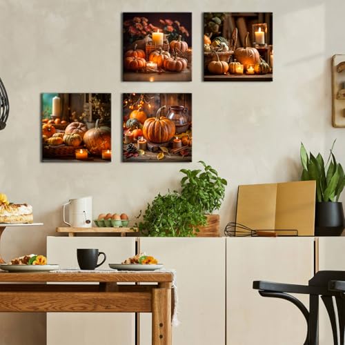 Fall Pumpkin Wall Art Canvas Prints - 12x12in 4-Piece Autumn Decor