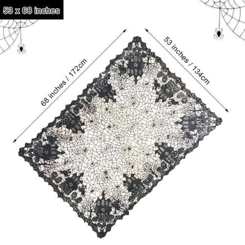 Gothic Black Lace Spider Web Halloween Tablecloth - 53x68 Inches, Spooky Party Decor