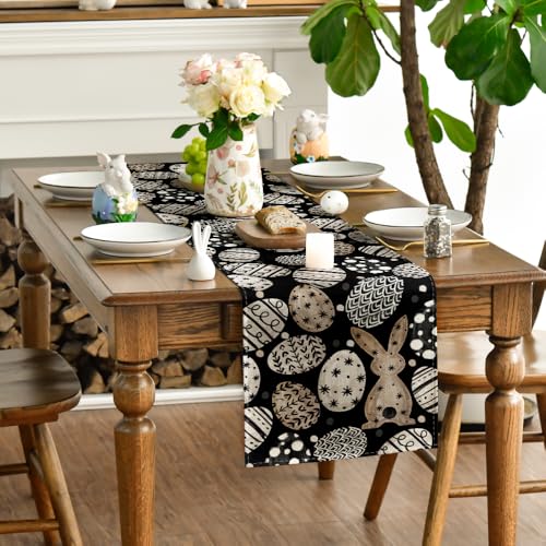 13x60 Inch Bunny Rabbit Easter Table Runner with Flowers - Seasonal Spring Kitchen Decor