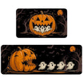 Halloween Kitchen Mat Set of 2 Non-Slip Washable Halloween Rugs - Pumpkin Ghost Variation