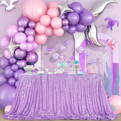 Lavender Sequin Tablecloth 90x132 Inch Rectangle Party Table Cover - Seamless & Glittering