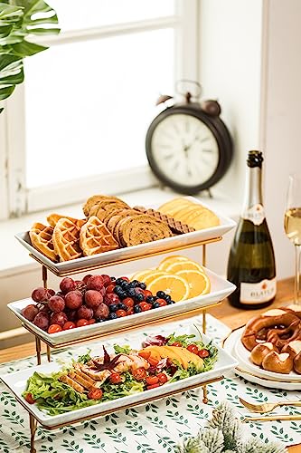 Large 14 Inch Gold 3-Tier Porcelain Serving Stand for Parties & Events