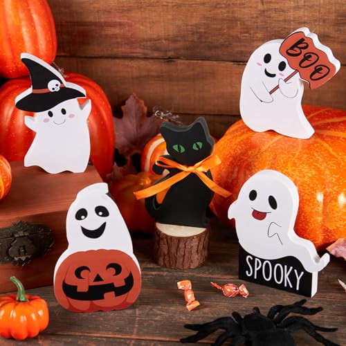 Halloween Ghost and Black Cat Decor Set - Indoor Tiered Tray Table Signs
