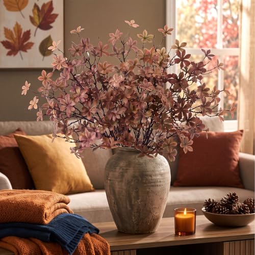 Autumn Fall Artificial Rusty Leaf Stems for Vase - Coffee 8 Pack