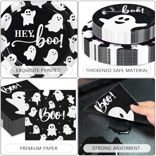 Halloween Paper Plates and Napkins Set - Ghost Design Party Supplies, 180 Pieces