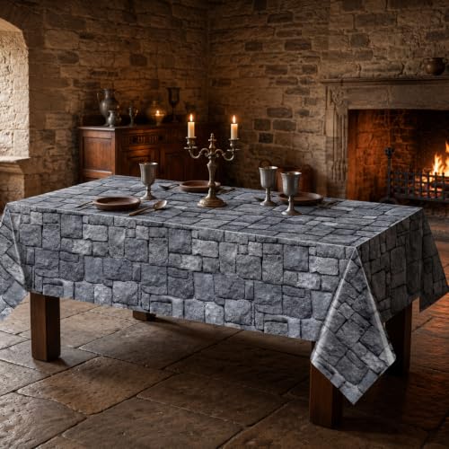 200 FT x 54 Inch Stone Wall Plastic Tablecloth Roll - Halloween & Event Decor Variation 1