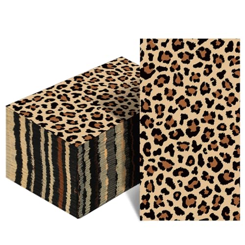 Disposable Leopard Print Guest Napkins - Dark Brown, 100 Pcs - Party Tableware