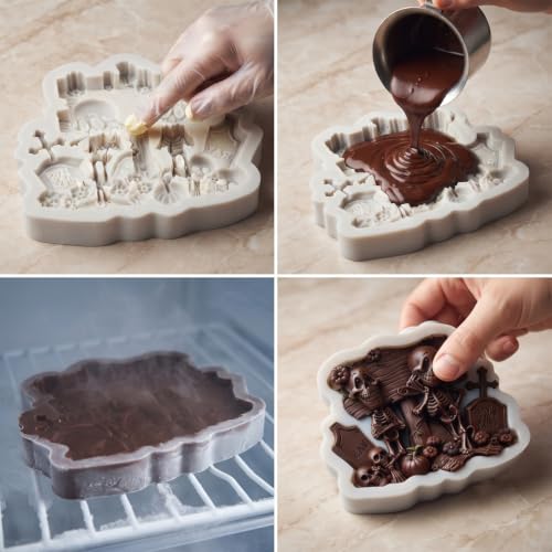 Halloween Skeleton Tombstone Fondant Mold - Skeleton Style T Silicone Cake Decor
