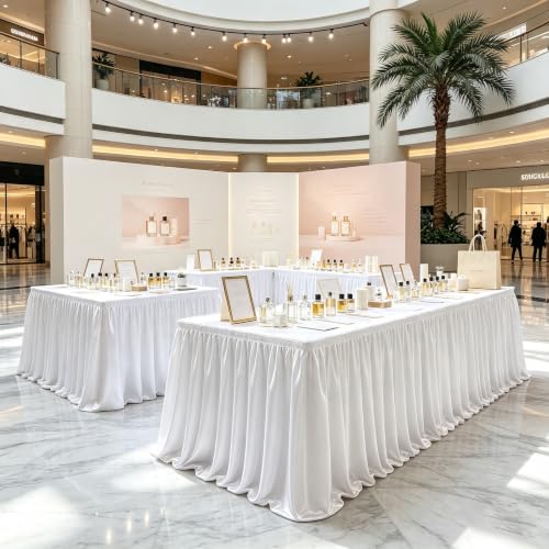 17ft Satin White Table Skirt for Rectangular Tables - Wrinkle-Resistant Party & Event Decor - White / 204" x 30"