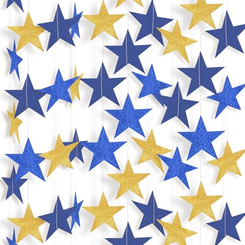 Blue Gold Twinkle Little Star Garland 65ft Party Decor - 5 Pack