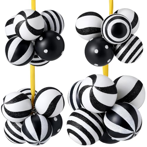 Black and White Christmas Ball Ornaments Set - 24 Pcs, Shatterproof, Classic Style