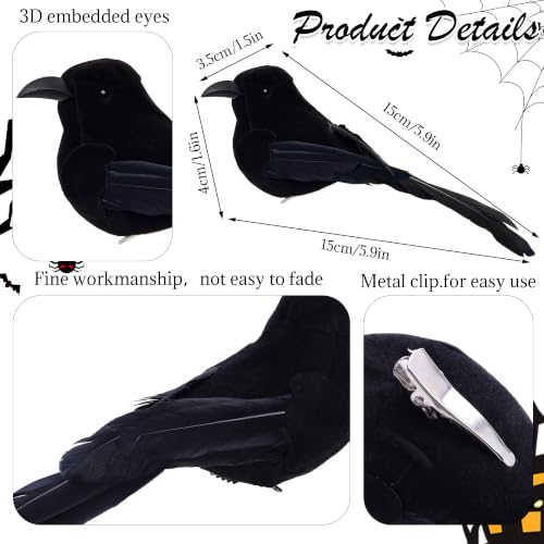 6-Pack Black Halloween Crow Clip-On Decorations - Fake Birds for Haunted Displays