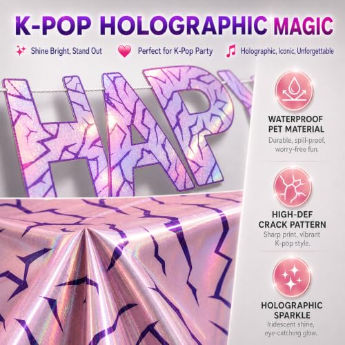 Pink Lightning Kpop Birthday Decorations Set Banner & Tablecloth