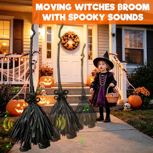 Halloween Animatronic Witch Broom Prop - Sound Activated, 36 Inch Decor