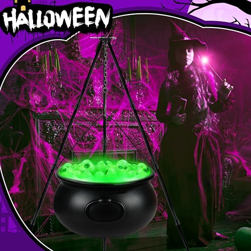 Halloween Witch Cauldron Set with Tripod & Eyeball String Lights - Indoor Outdoor Decor
