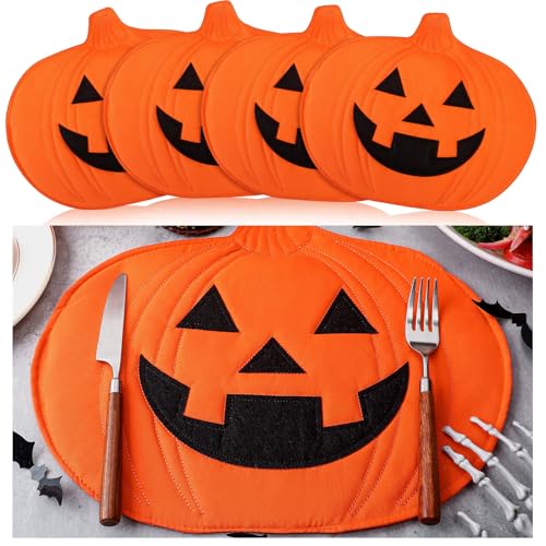 Halloween Pumpkin Placemat Set - Smile Variation, 4 Pcs Jack O Lantern Table Mats