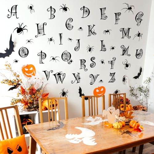 Halloween Wall Decals 679 - Black Alphabet Spider Web Stickers for Home & Party Decor
