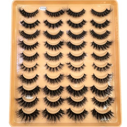 20 Pairs Faux Mink Lashes Pack - Dramatic Natural Wispy False Eyelashes with Pink Storage Case - Mix05