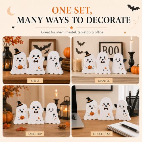 Halloween Wooden Tiered Tray Decor Set - Cute Ghost Indoor Decorations