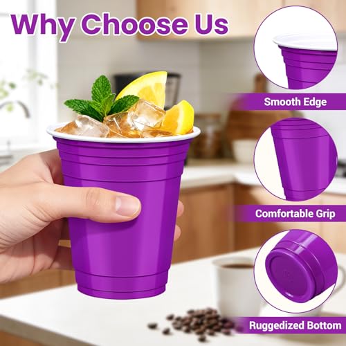 50 Pack Purple Plastic Cups 12 oz Disposable Party Cups - LIKAJON