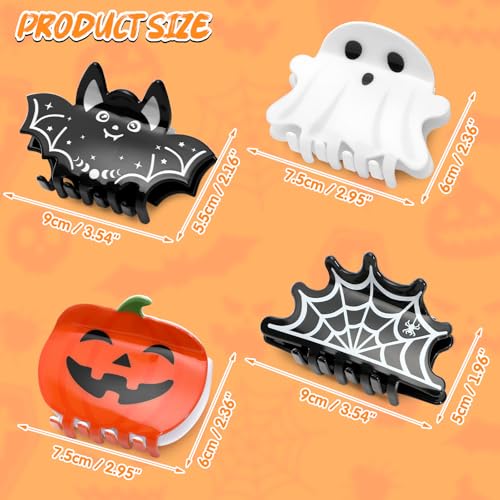 4PCS Halloween Hair Clips Set Spooky Acrylic Claw Clips for Women