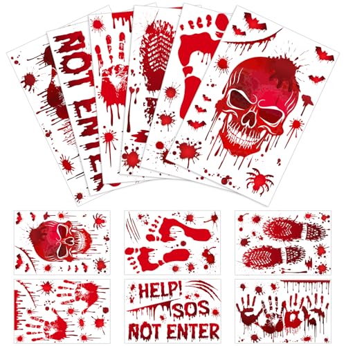 6 Sheets Bloody Handprint and Footprint PVC Window Stickers for Halloween