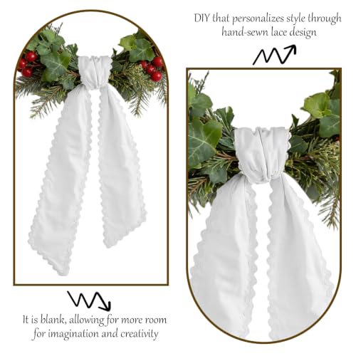 White Satin Wreath Sash Set - 4 Pieces with Plain Trim for Front Door Decor