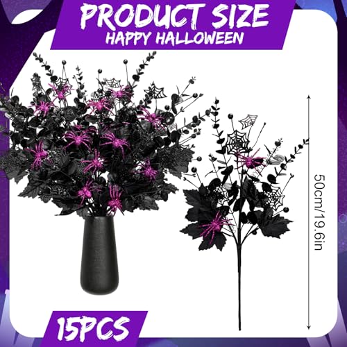 15 Pcs Halloween Artificial Floral Picks Spiderweb Maple Leaves Decorations