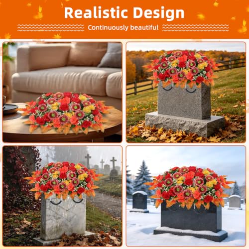 Fall Artificial Cemetery Flowers Headstone Saddle - Yellow, 23.6x17.7" with Bouquets & Vases