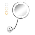Brightown 10x Magnifying Mirror with Light,Flexible Gooseneck Make up Mirror with Lights and Magnification, Battery Operated with Suction Cups for Wall Bathroom Silver 3 Lighting
