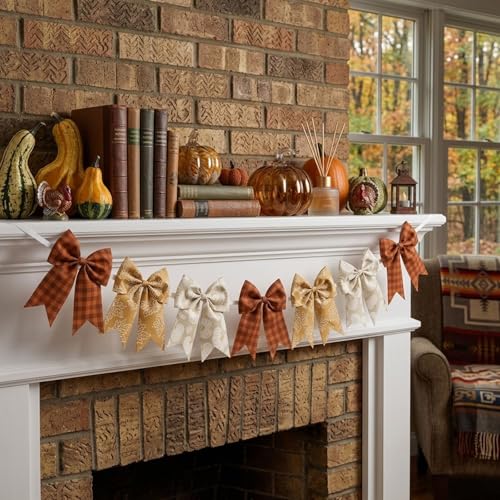 Fall Bow Garland for Mantel Fireplace Decor | Harvest & Thanksgiving Banner