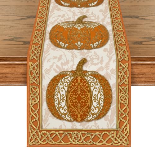 Fall Table Runner 13x120 Inch - Orange Polyester Home Party Decor