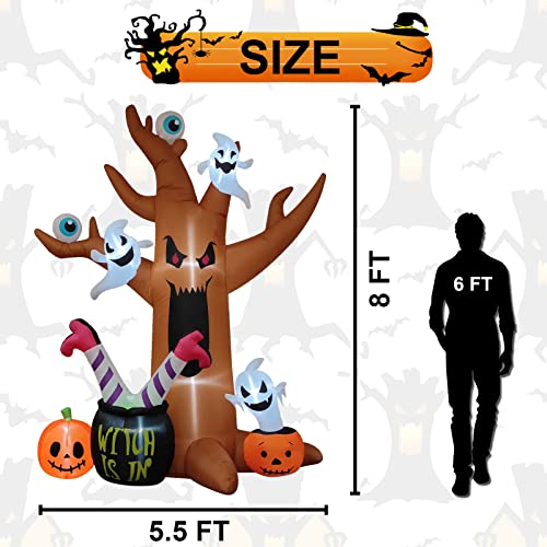 8 Ft Halloween Inflatable Tree with Ghosts Pumpkins & LED Lights - Outdoor Spooky Decor - Halloween Tree Variation