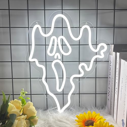 Ghost Neon Sign - Dimmable LED Wall Light for Halloween Party & Room Decor - Ghost Face