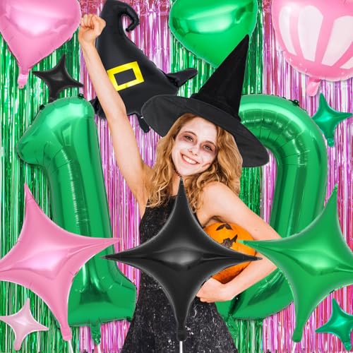 Pink & Green Witch Balloon Set for Birthday Party Decorations - Variation of Pink Green